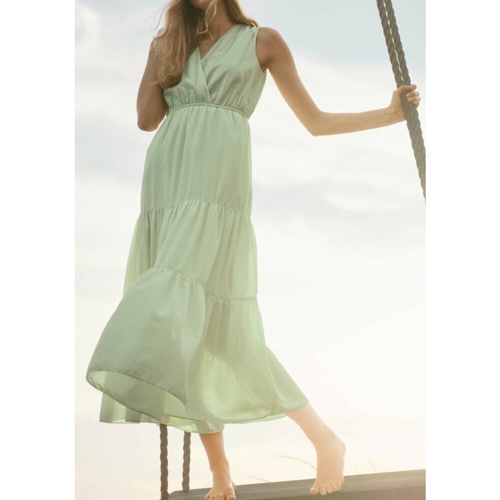 Banana Republic Maxi Dress Mint Green M Tiered Wedding guest